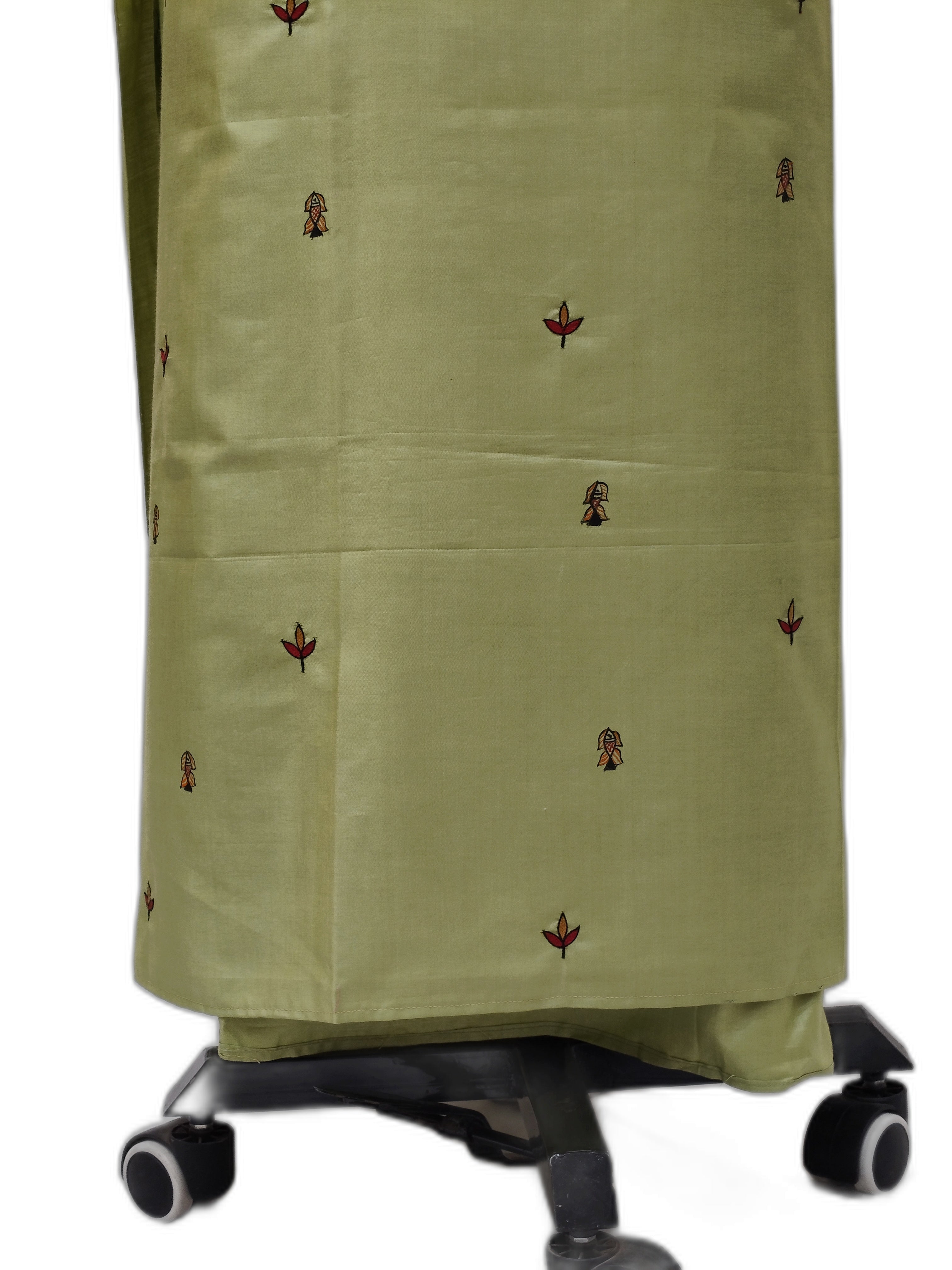 Hand-Painted & Hand Embroidery (AARI WORK) Madhubani Unstitched Kurti – Green Cotton Silk